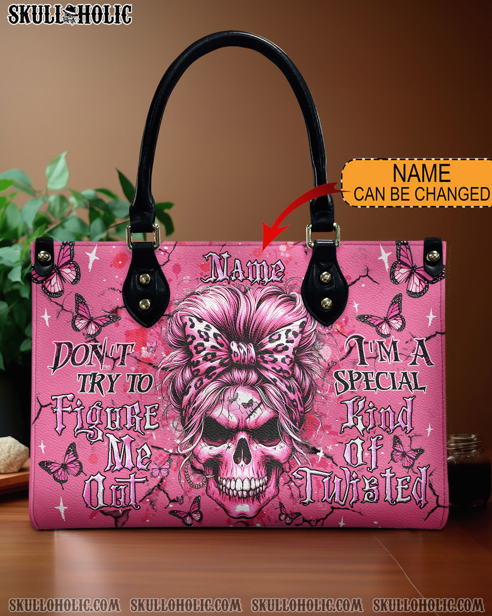 BLISSCORNERS DON'T TRY TO FIGURE ME OUT SKULL LEATHER HANDBAG
