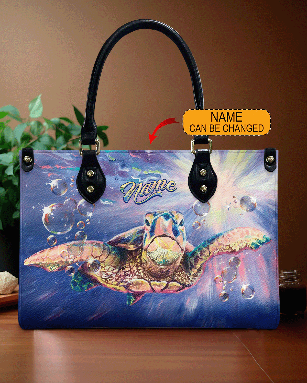 BLISSCORNERS PAINTING TURTLE LEATHER HANDBAG