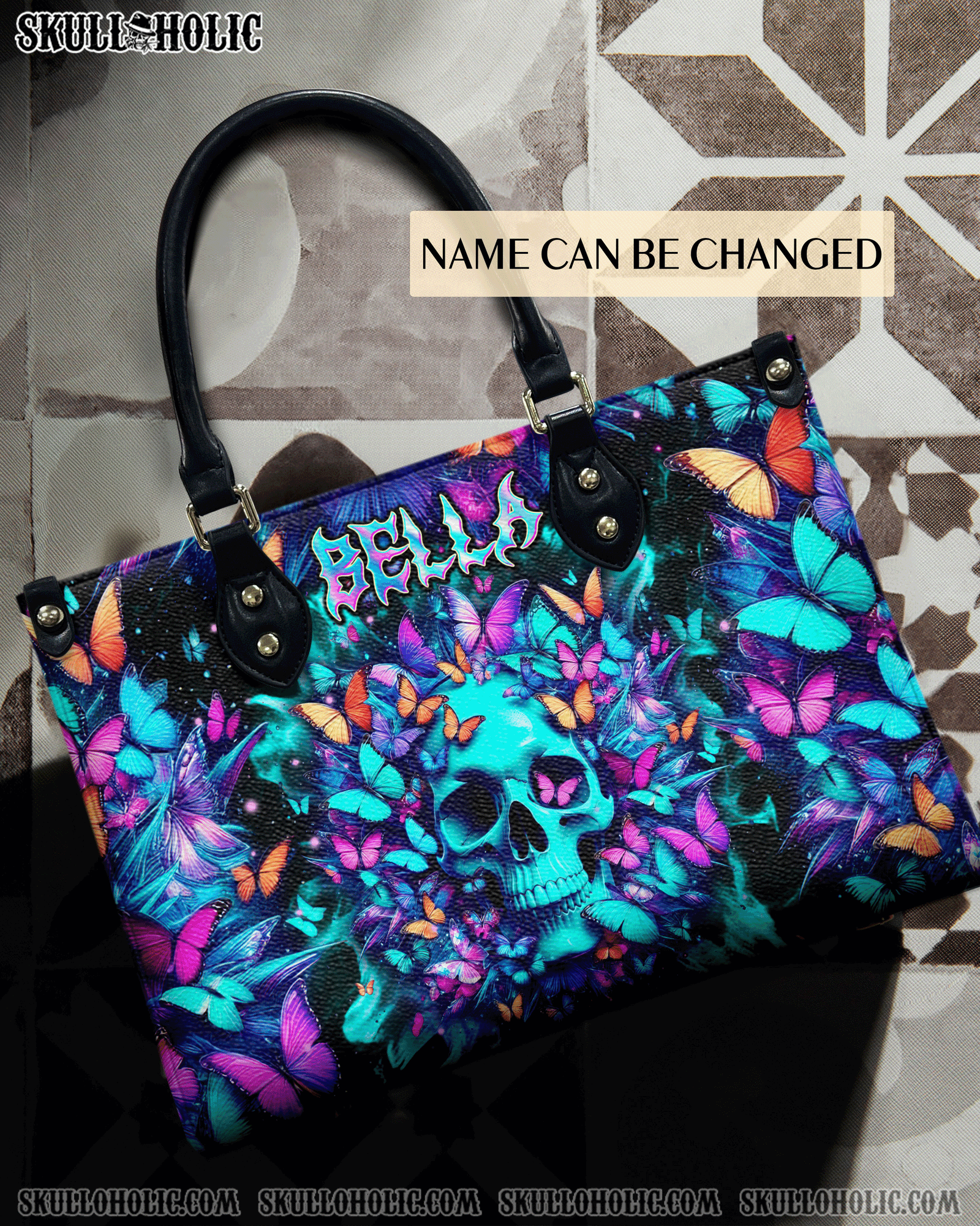BLISSCORNERS SKULL BUTTERFLY LEATHER HANDBAG