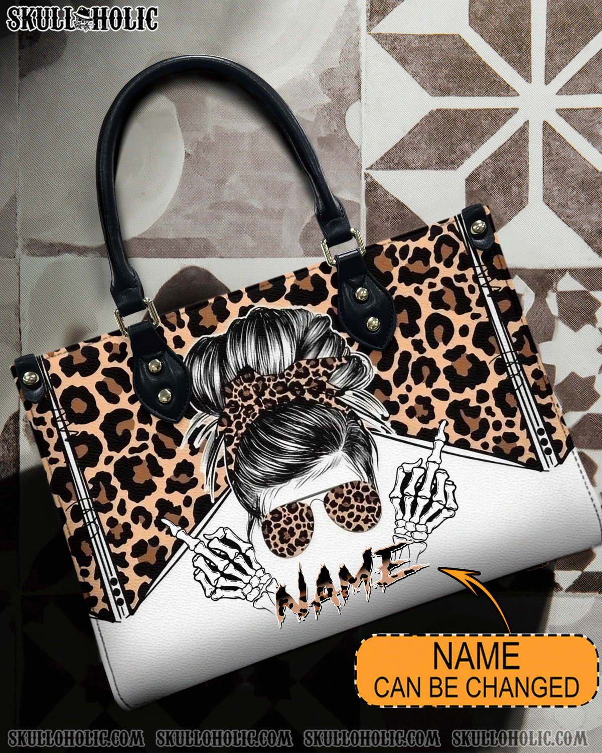 BLISSCORNERS MESSY BUN SKULL LEOPARD LEATHER HANDBAG