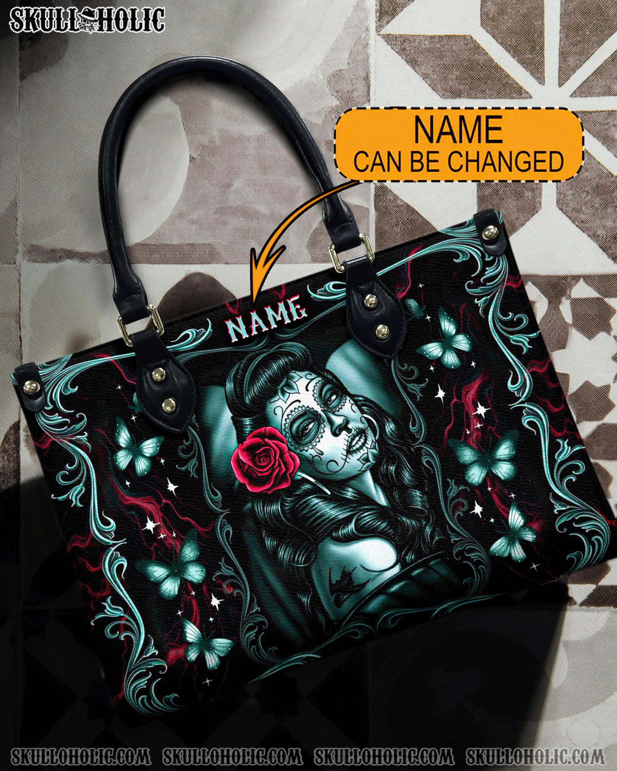 BLISSCORNERS SKULL LADY ROSE LEATHER HANDBAG