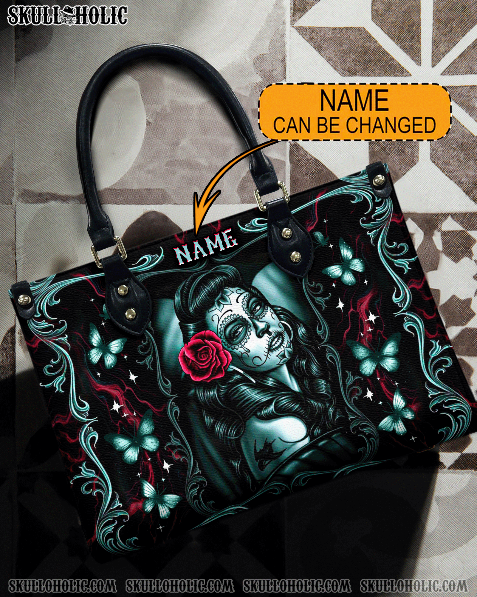 BLISSCORNERS SKULL LADY ROSE LEATHER HANDBAG