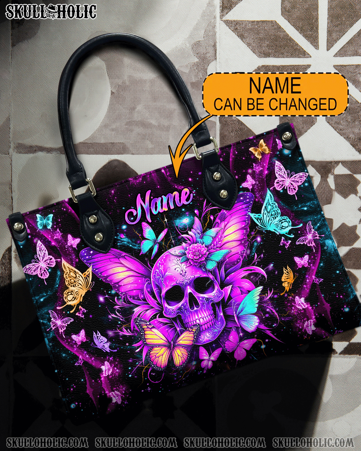 BLISSCORNERS SKULL BUTTERFLIES LEATHER HANDBAG