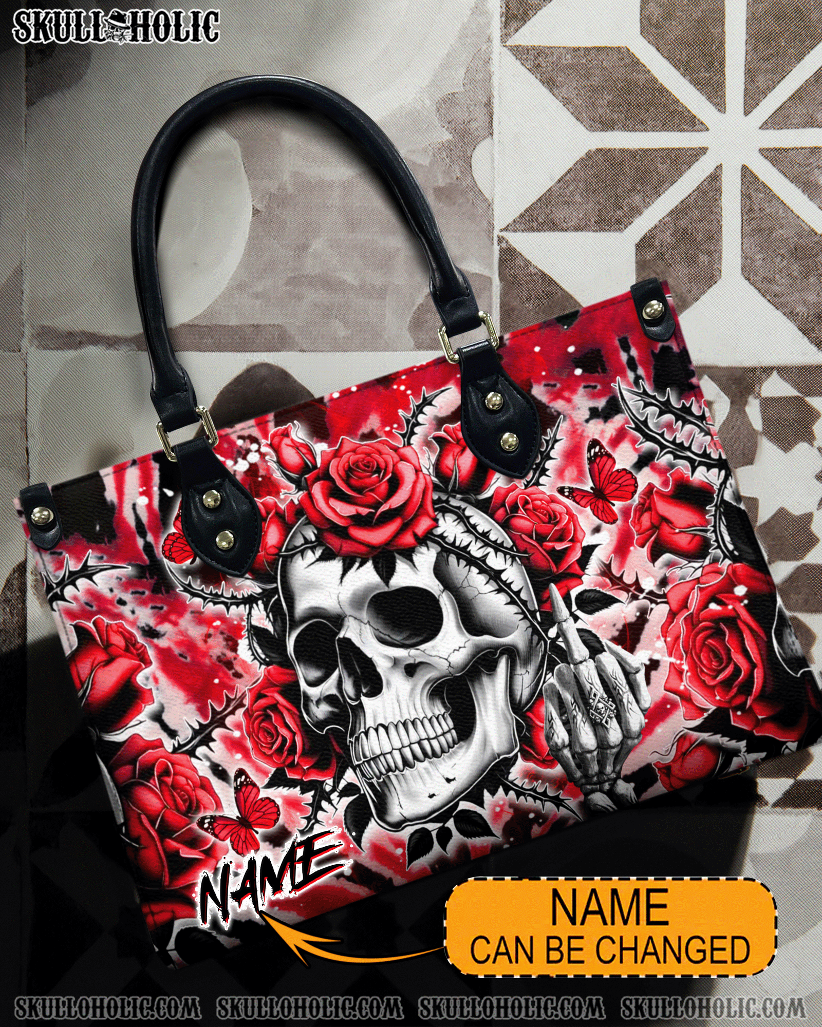 BLISSCORNERS SKULL ROSES TIE DYE LEATHER HANDBAG