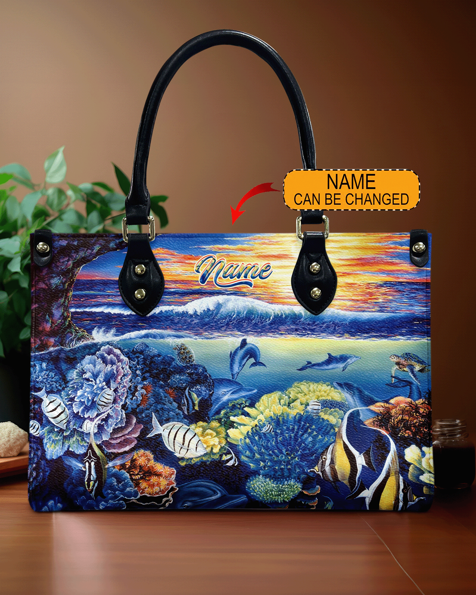 BLISSCORNERS PAINTING OCEAN LEATHER HANDBAG