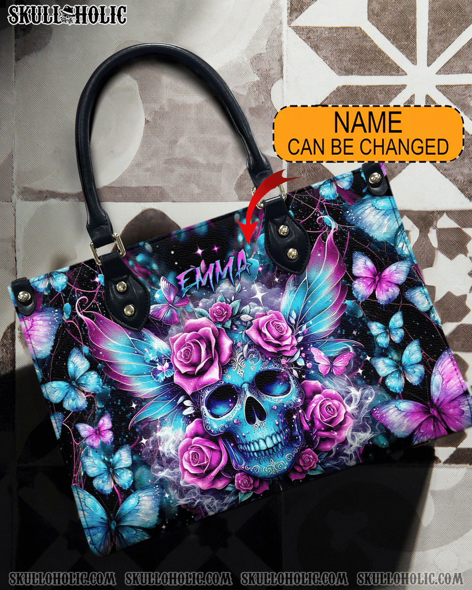 BLISSCORNERS SKULL ROSES LEATHER HANDBAG