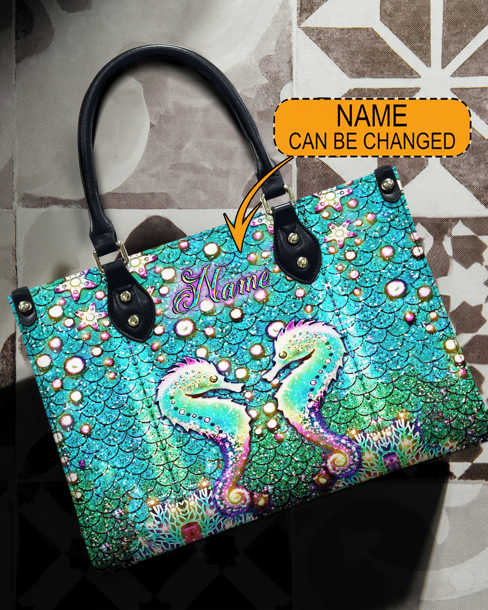 BLISSCORNERS GLOWING SEAHORSE LEATHER HANDBAG