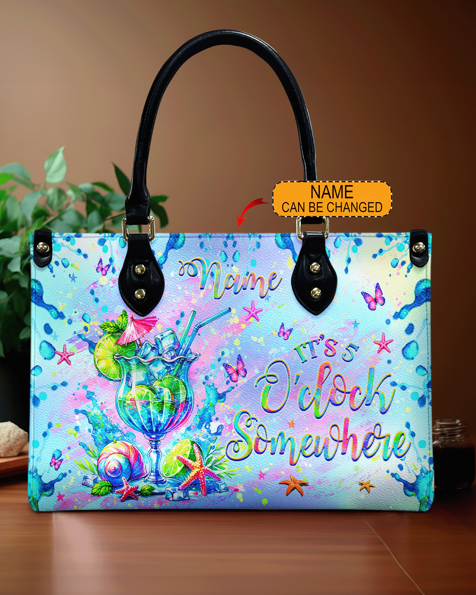 BLISSCORNERS IT'S 5 O'CLOCK SOMEWHERE LEATHER HANDBAG