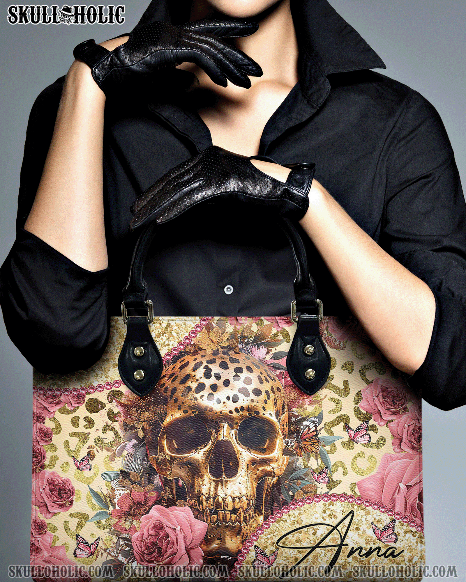 BLISSCORNERS GOLDEN LEOPARD SKULL LEATHER HANDBAG