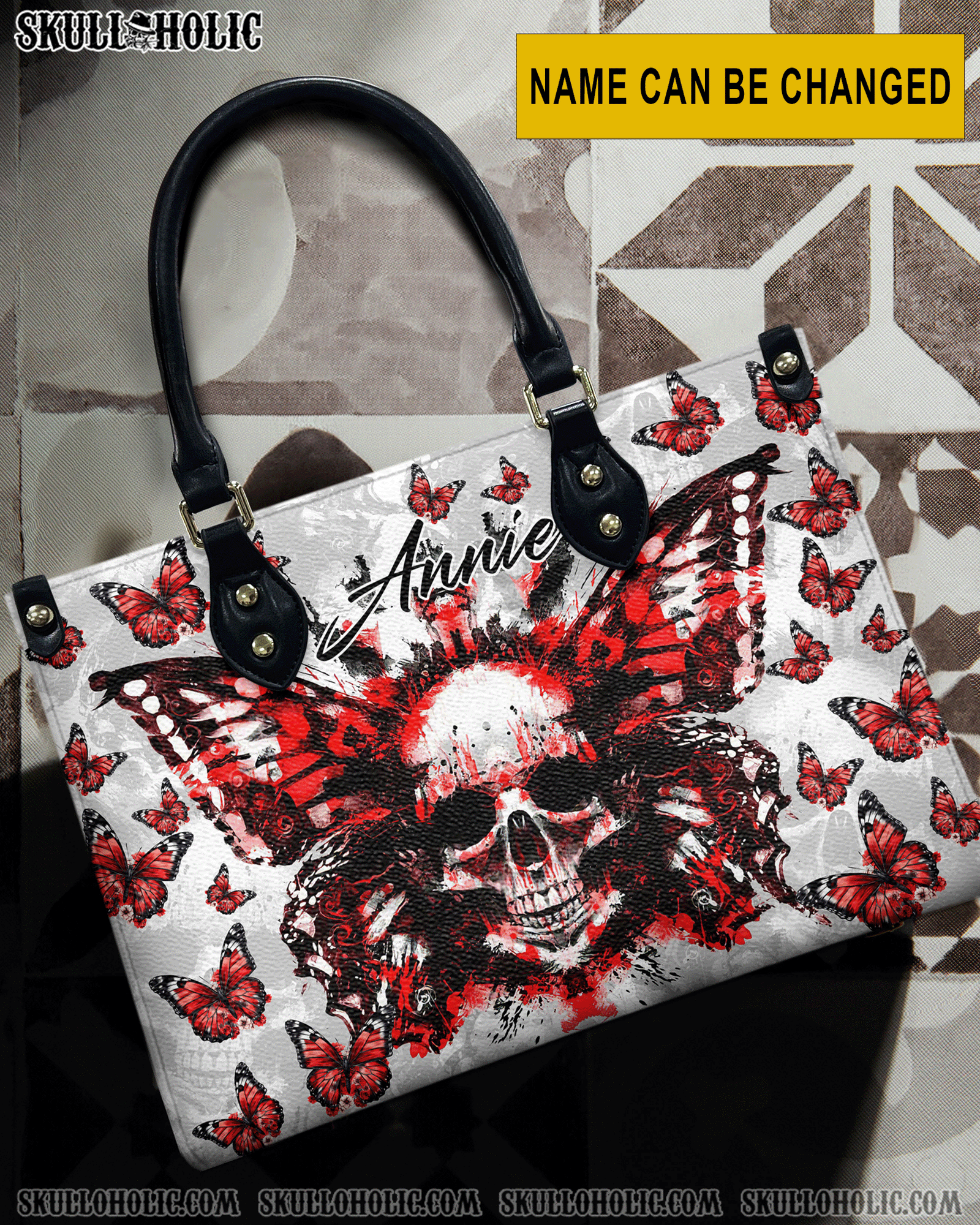 BLISSCORNERS DEMON BUTTERFLY SKULL LEATHER HANDBAG
