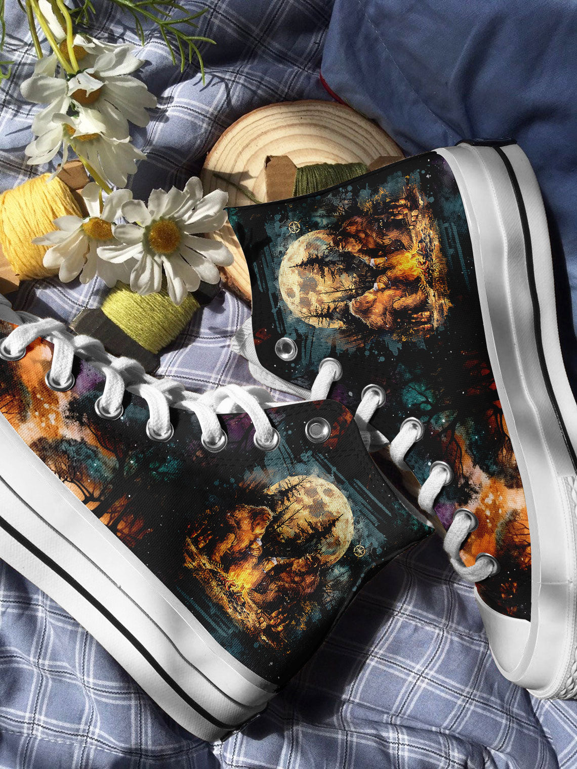 BLISSCORNERS MAKING MEMORIES ONE CAMPFIRE AT A TIME BIGFOOT HIGH TOP CANVAS SHOES