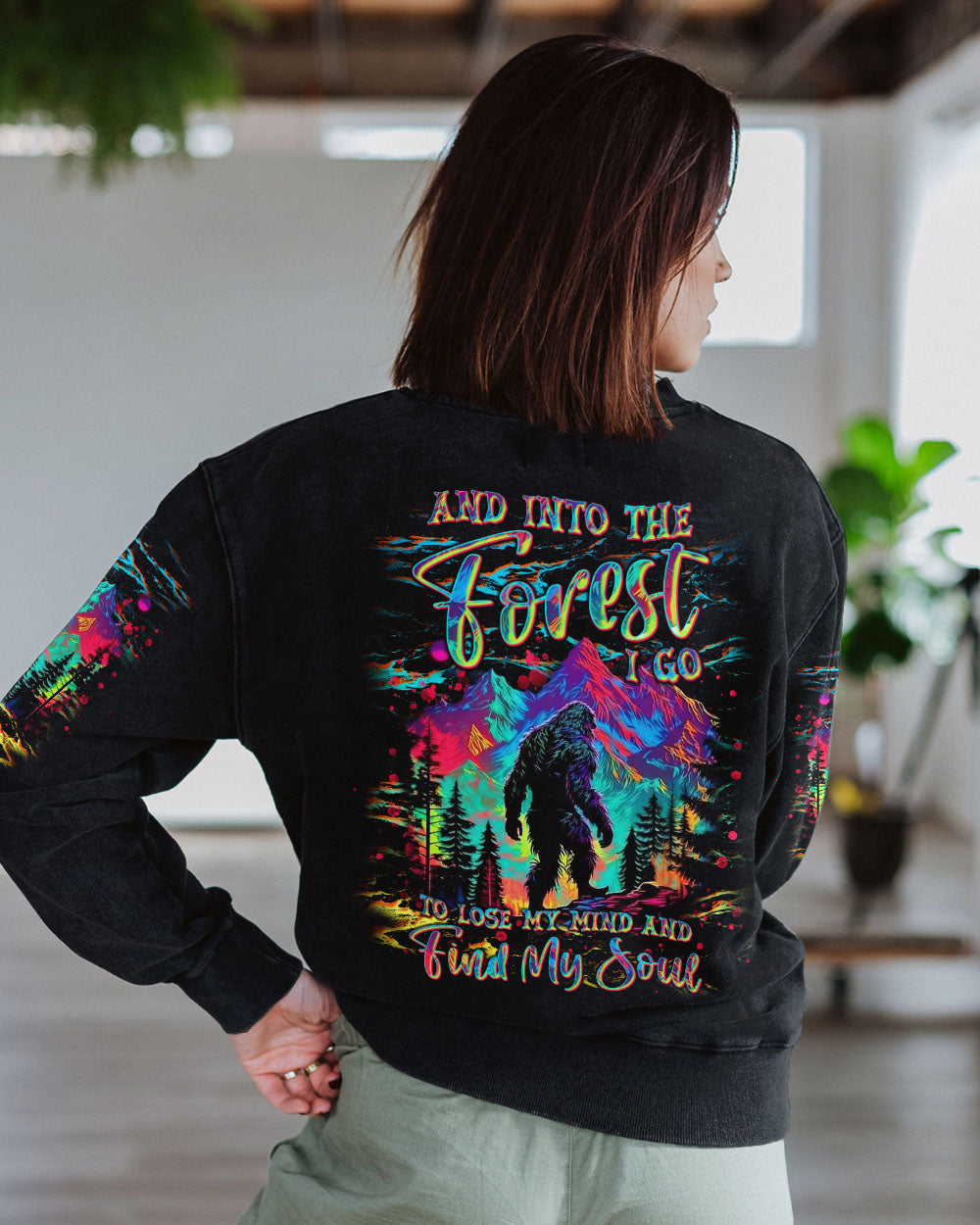 BLISSCORNERS AND INTO THE FOREST I GO BIGFOOT COLORFUL ALL OVER PRINT