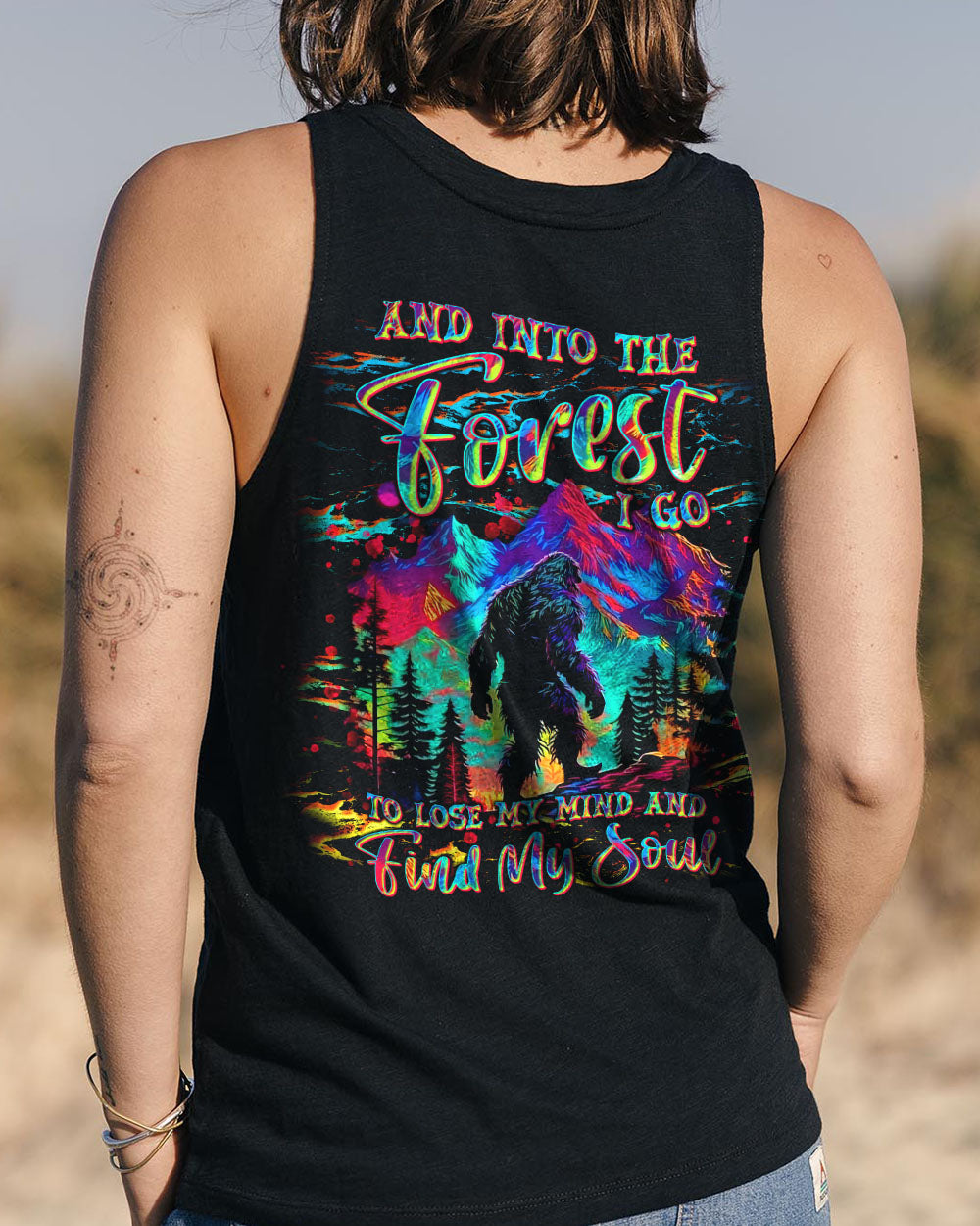 BLISSCORNERS AND INTO THE FOREST I GO BIGFOOT COLORFUL ALL OVER PRINT