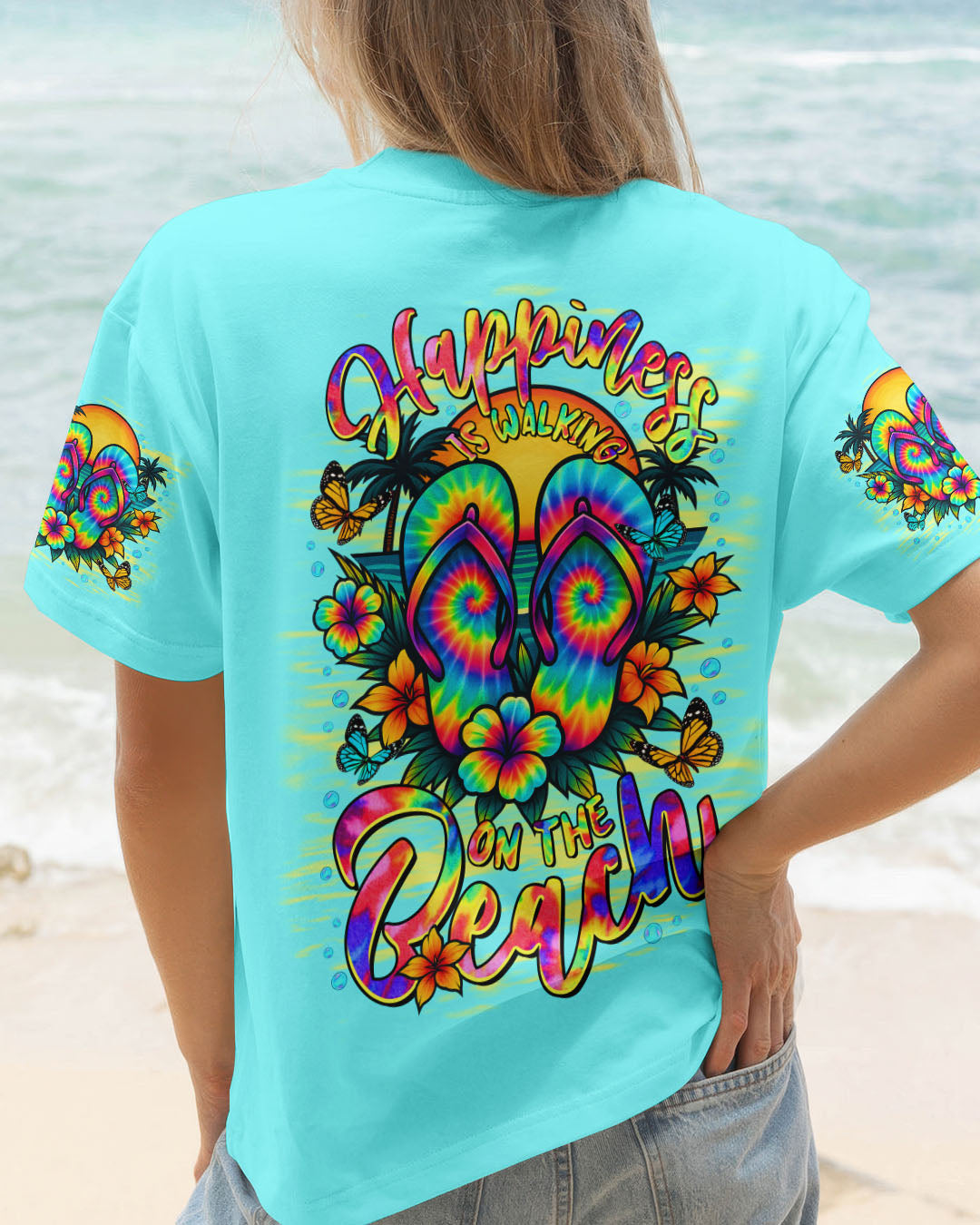 BLISSCORNERS HAPPINESS IS WALKING ON THE BEACH FLIP FLOPS ALL OVER PRINT