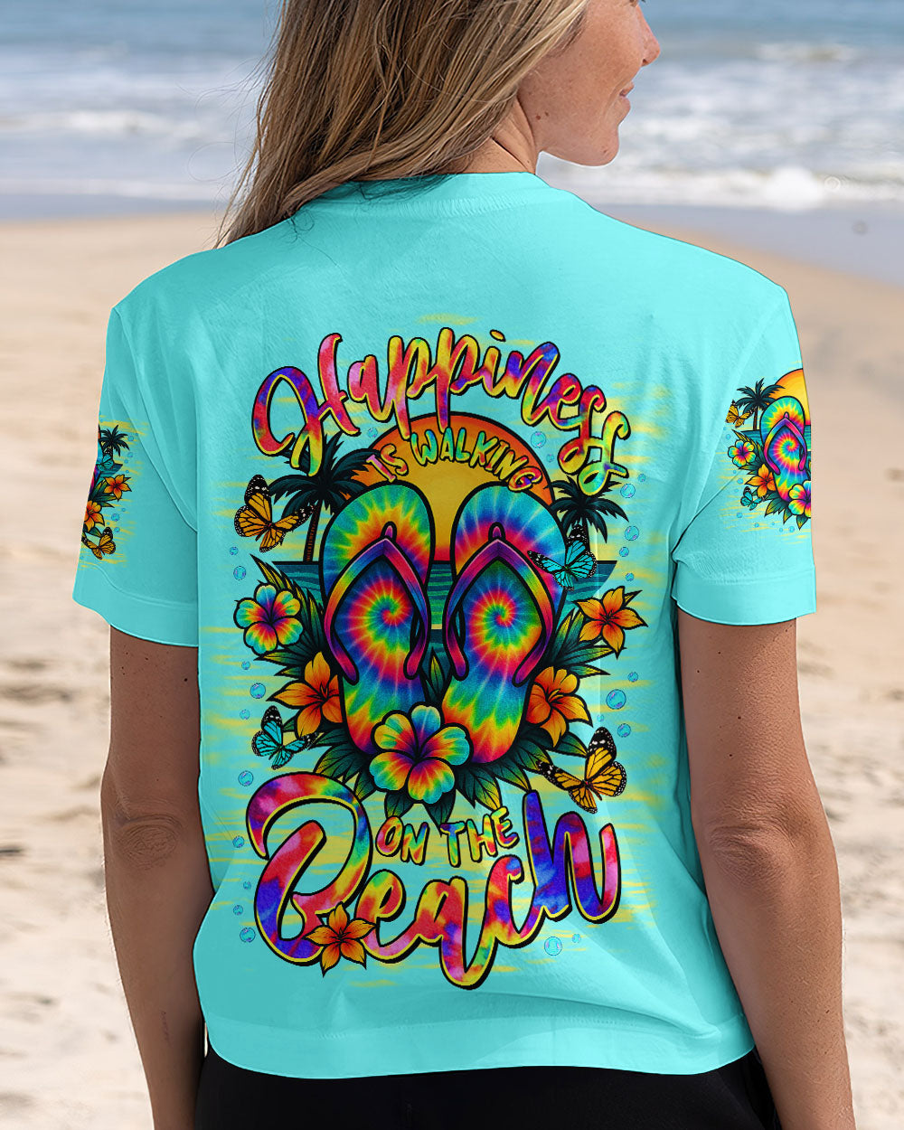 BLISSCORNERS HAPPINESS IS WALKING ON THE BEACH FLIP FLOPS ALL OVER PRINT