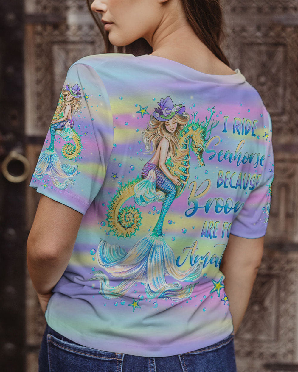 BLISSCORNERS I RIDE SEAHORSES WITCH MERMAID HALLOWEEN ALL OVER PRINT