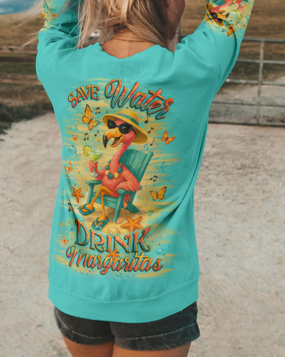 BLISSCORNERS SAVE WATER DRINK FLAMINGO MARGARITAS ALL OVER PRINT
