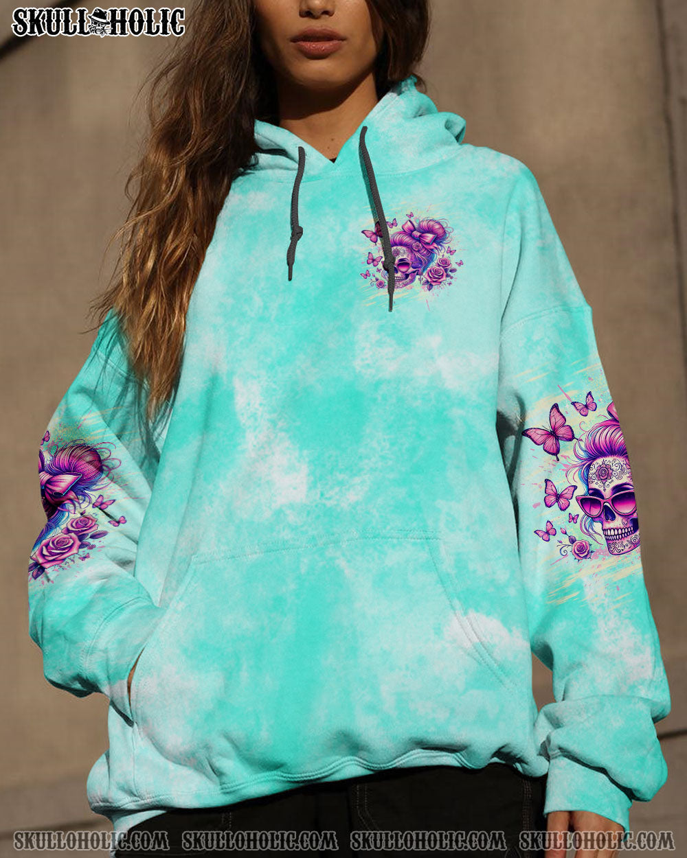 BLISSCORNERS SHE IS SUNSHINE MESSY BUN SKULL ALL OVER PRINT