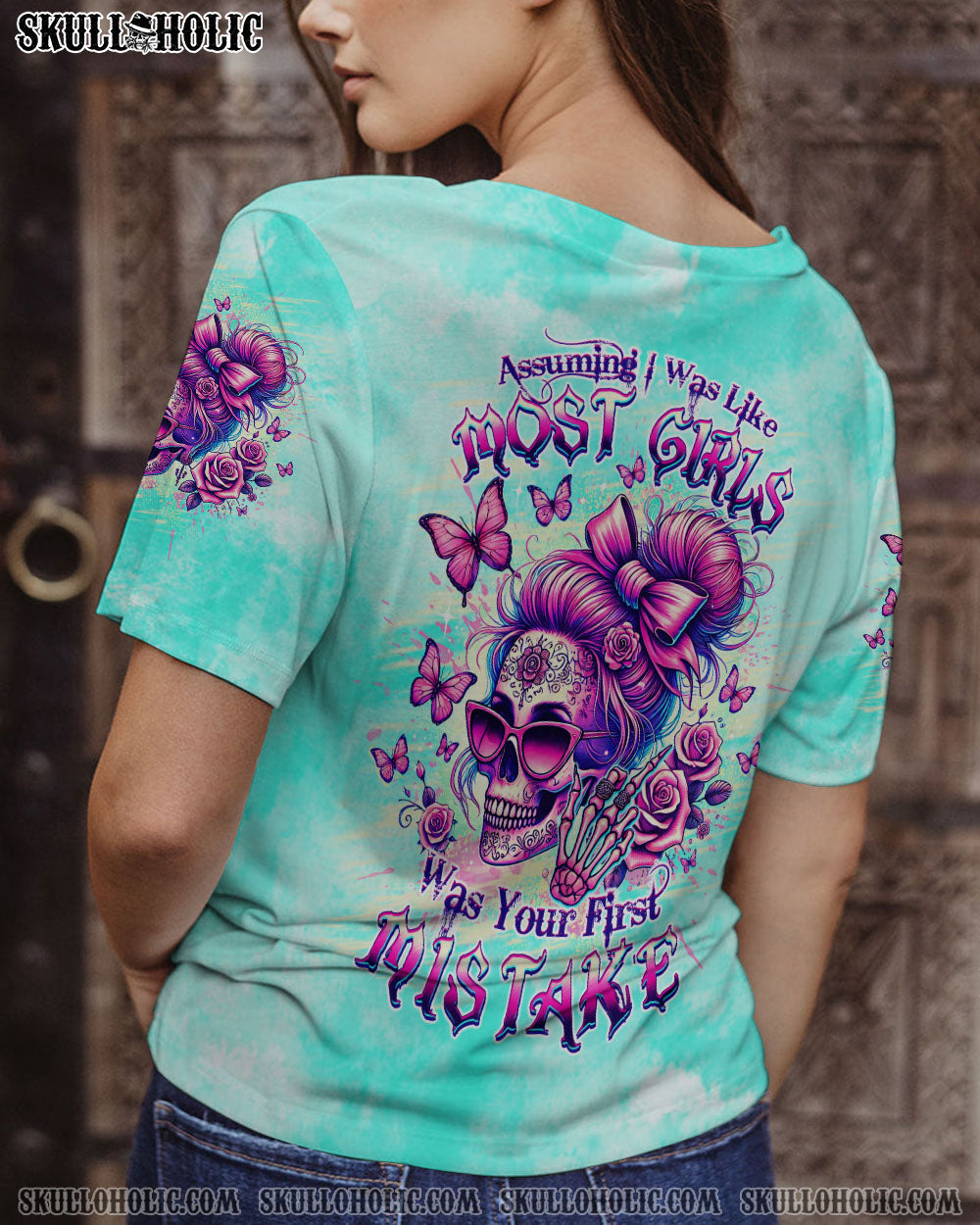 BLISSCORNERS SHE IS SUNSHINE MESSY BUN SKULL ALL OVER PRINT
