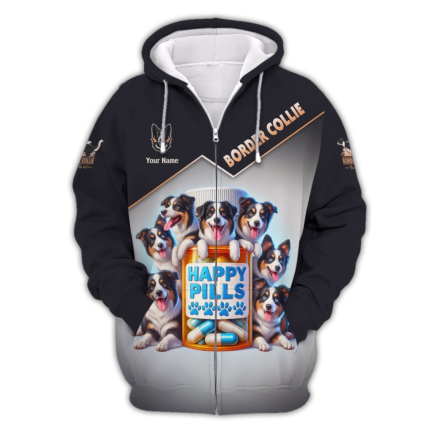 Blisscorners Border Collie Custom Name 3D Shirt Happy Pills Border Collie Gift For Dog Lovers