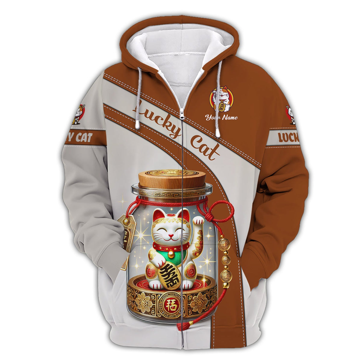 Blisscorners 3D Full Print Lucky Cat T-Shirt Personalized Name Gift For Cat Lovers