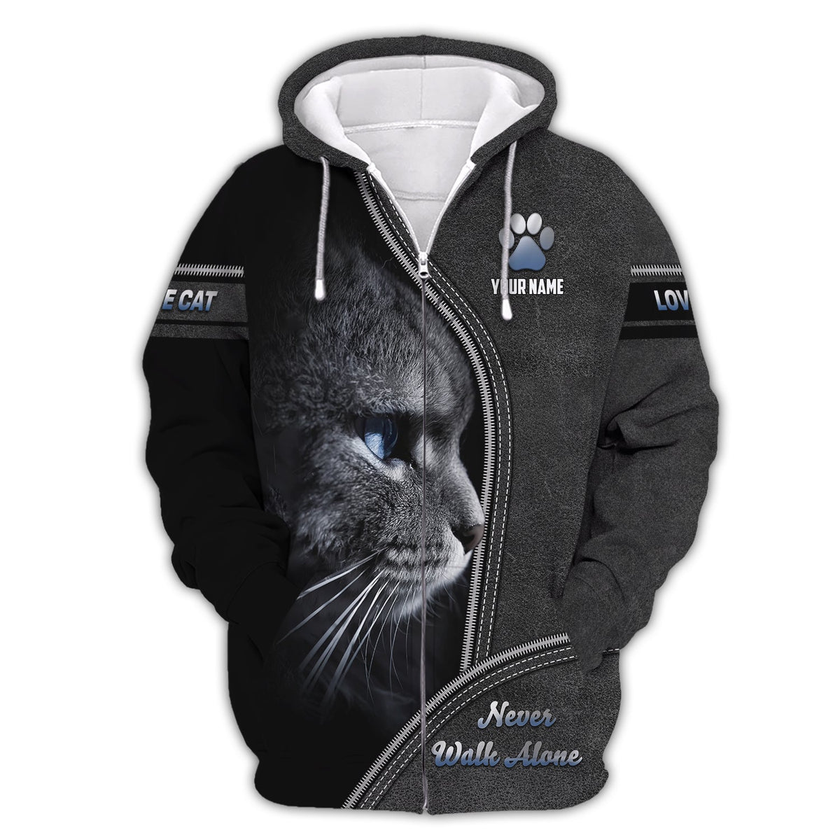 Blisscorners Custom Cat Love 3D Shirt Never Walk Alone Personalized Name Gift For Cat Lover