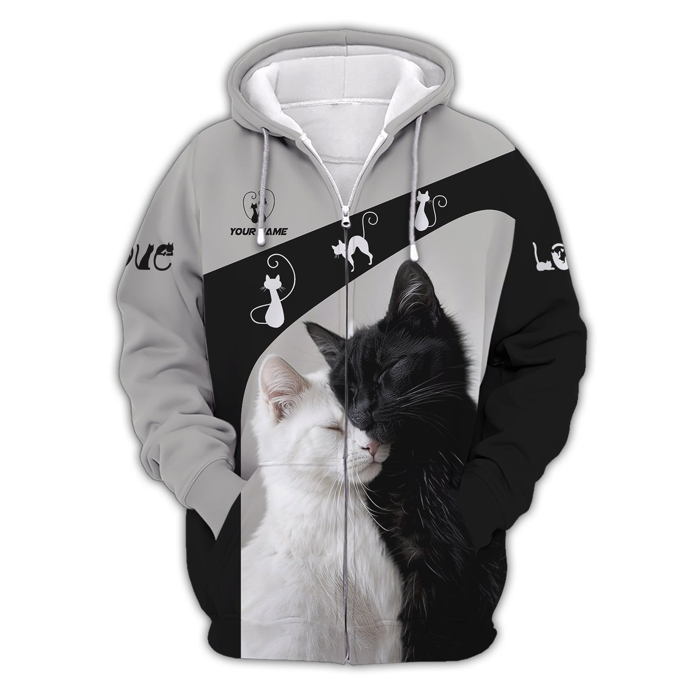 Blisscorners Cat Custom Name 3D Shirt Black With White Cat Gift For Cat Lovers