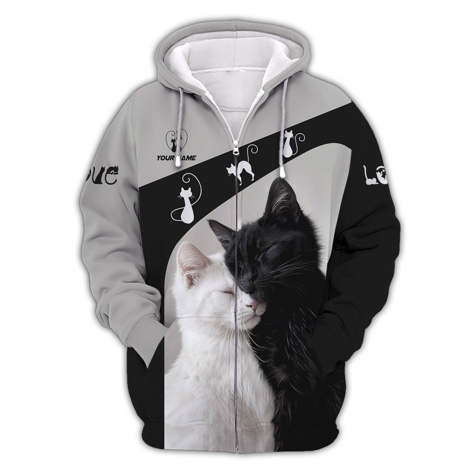 Blisscorners Cat Custom Name 3D Shirt Black With White Cat Gift For Cat Lovers