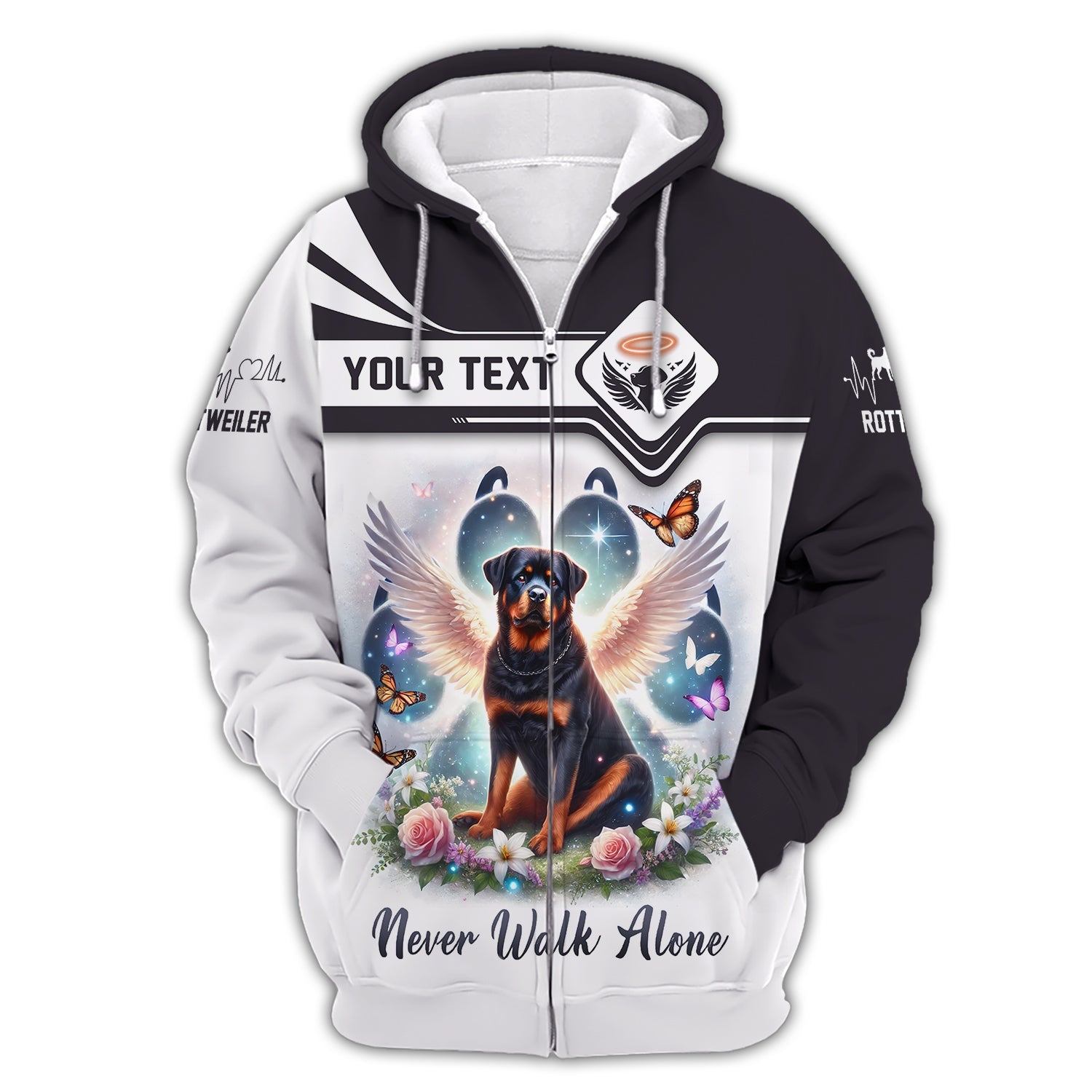 Blisscorners 3D Full Print Angel Wings Rottweiler Never Walk Alone T-Shirt  Personalized Name Gift For Dog Lovers