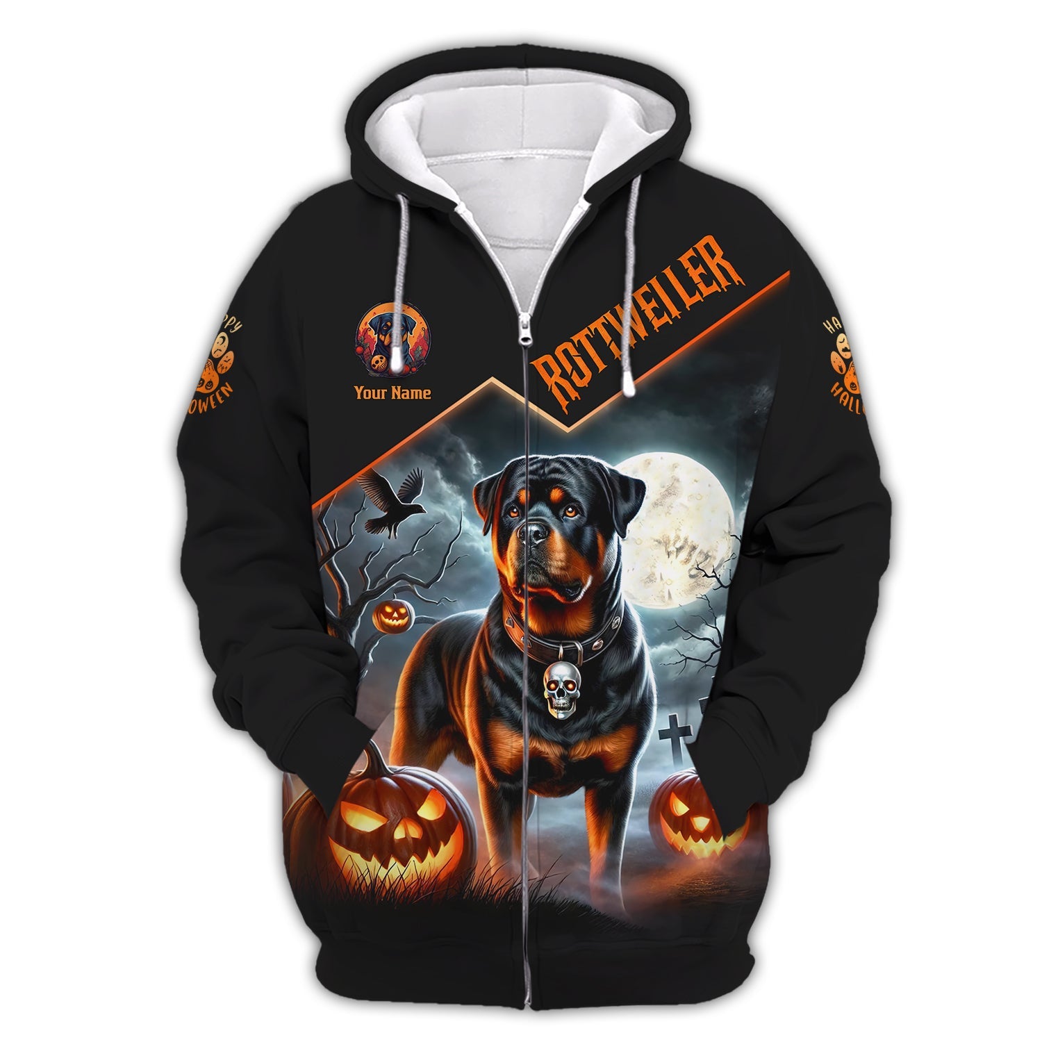 Blisscorners Happy Halloween Custom Name 3D T-Shirts Rottweiler With Pumpkin Halloween Shirt