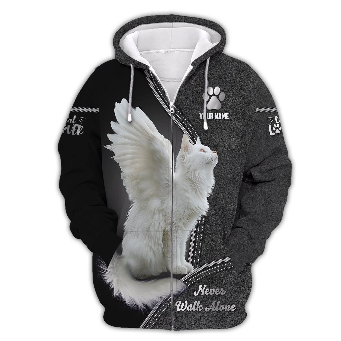 Blisscorners White Cat Custom Name Shirt Never Walk Alone Gift For Cat Lover 3D Shirts