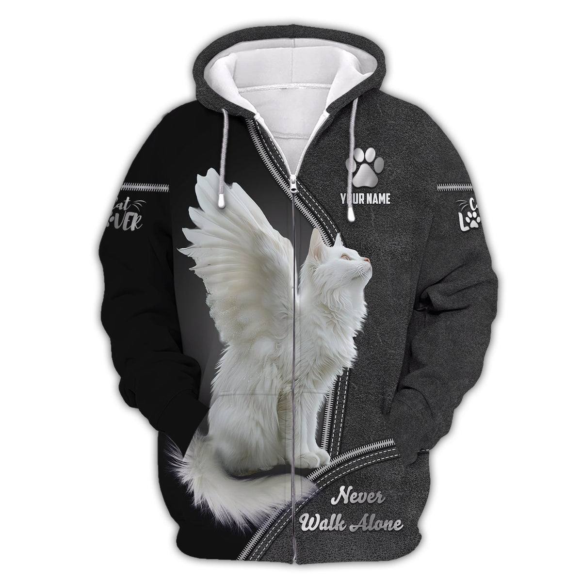 Blisscorners White Cat Custom Name Shirt Never Walk Alone Gift For Cat Lover 3D Shirts