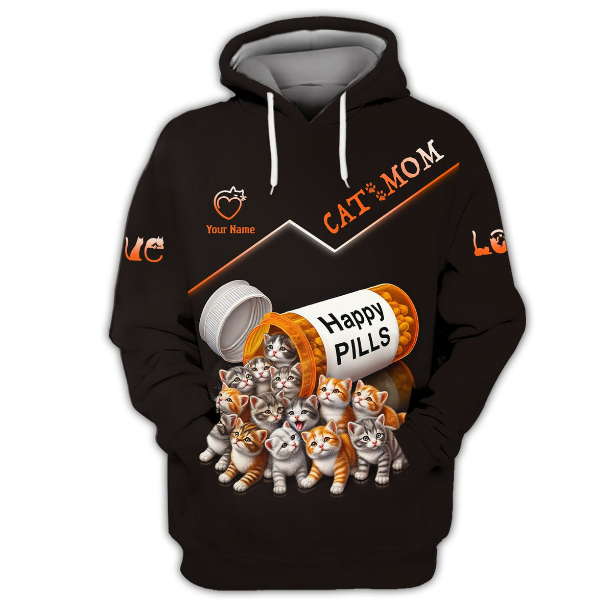 Blisscorners Cat Mom Custom Name Happy Pills 3D T-Shirts Gift For Cat Lovers