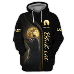 Blisscorners 3D Full Print Black Cat With Mysterious Moon T-Shirts Personalized Name Gift For Cat Lovers