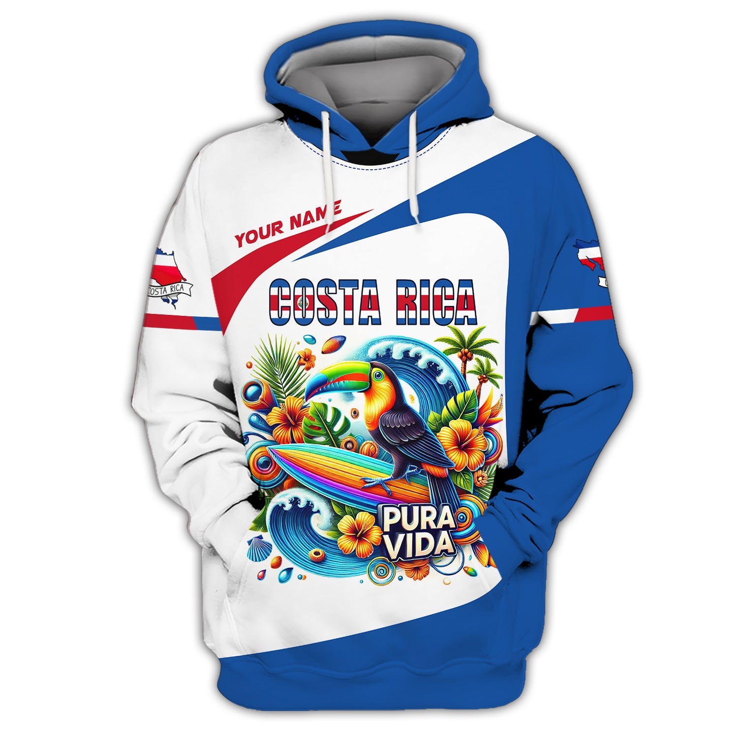 Blisscorners Costa Rica 3D T-Shirt Personalized Name Pura Vida Shirt Gift For Costa Rica Lovers