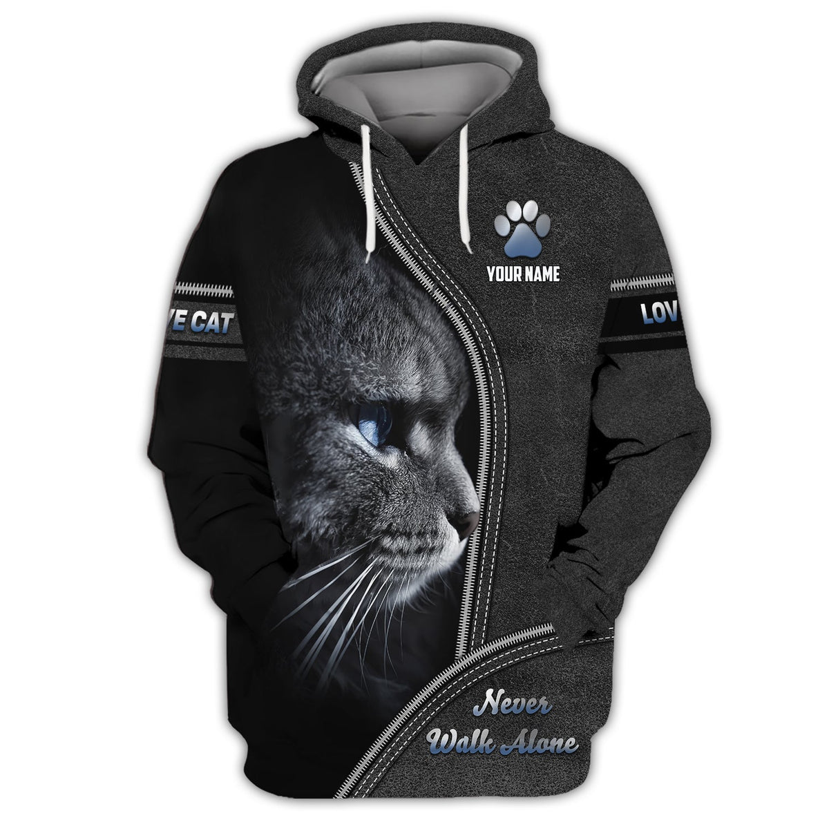Blisscorners Custom Cat Love 3D Shirt Never Walk Alone Personalized Name Gift For Cat Lover