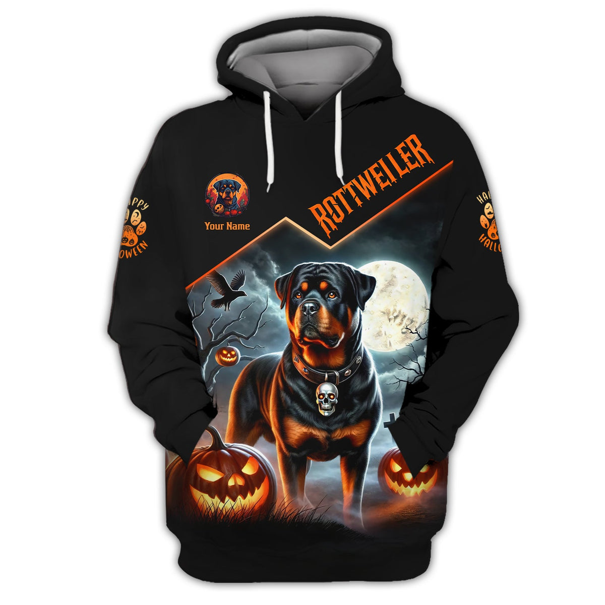 Blisscorners Happy Halloween Custom Name 3D T-Shirts Rottweiler With Pumpkin Halloween Shirt