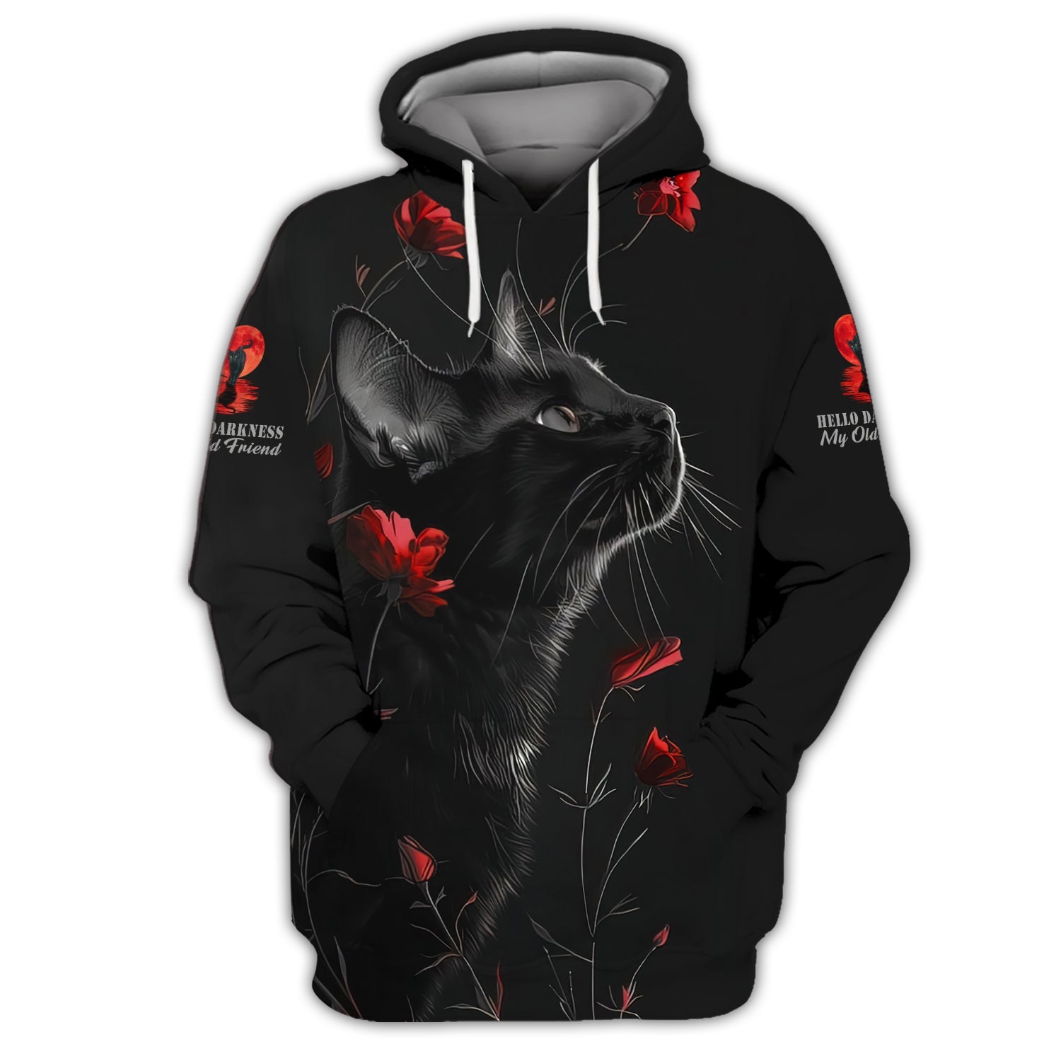 Blisscorners Mystical Cat & Red Moon T-shirt Hello Darkness My Old Friend Personalized Gift For Cat Lovers