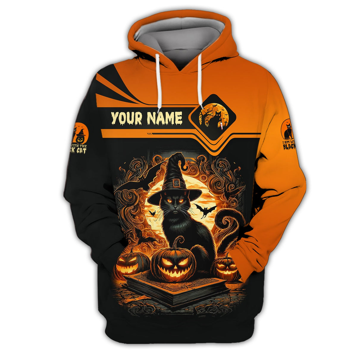 Blisscorners 3D Full Print Wizzard Black Cat T-Shirts Personalized Name Gift For Cat Lovers