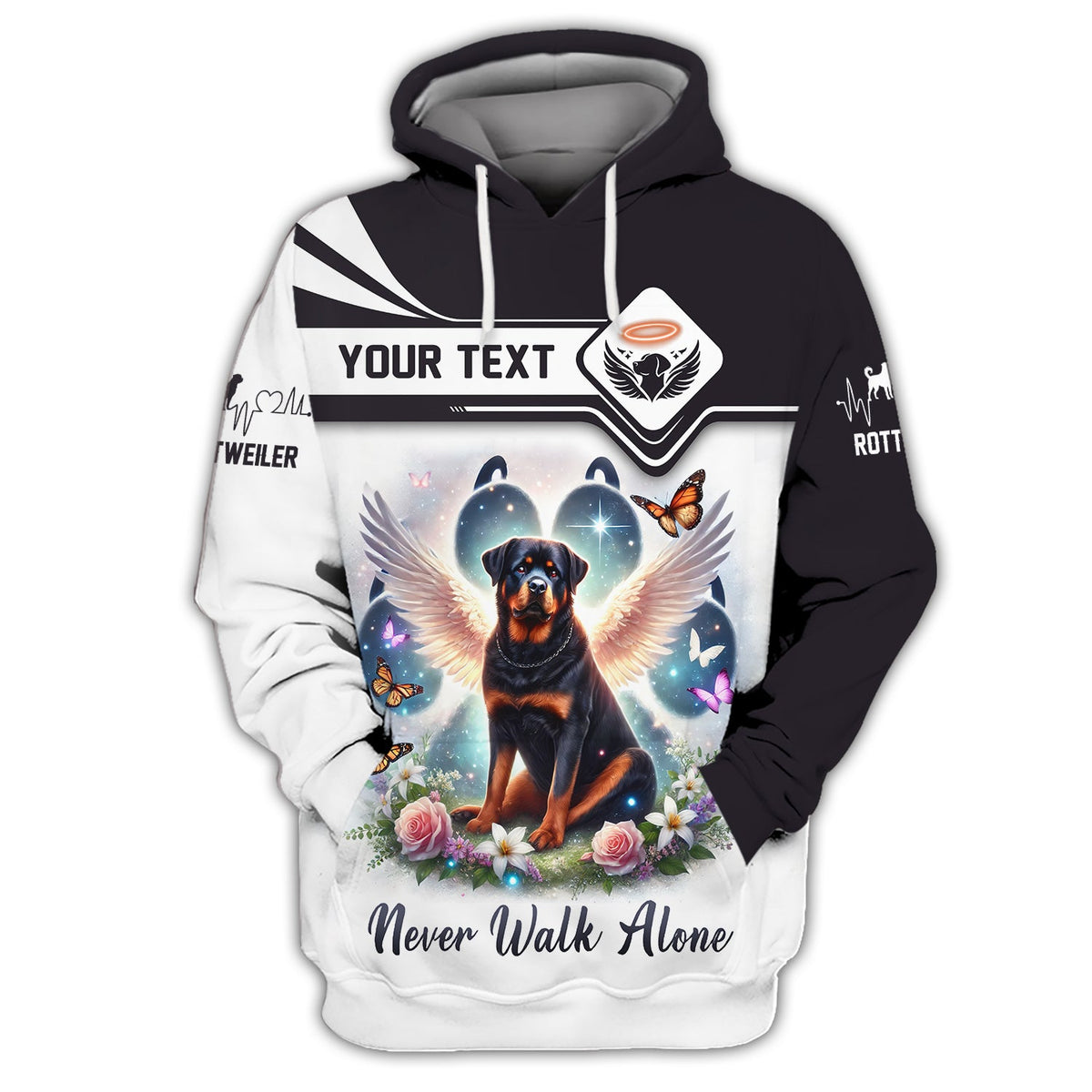 Blisscorners 3D Full Print Angel Wings Rottweiler Never Walk Alone T-Shirt  Personalized Name Gift For Dog Lovers