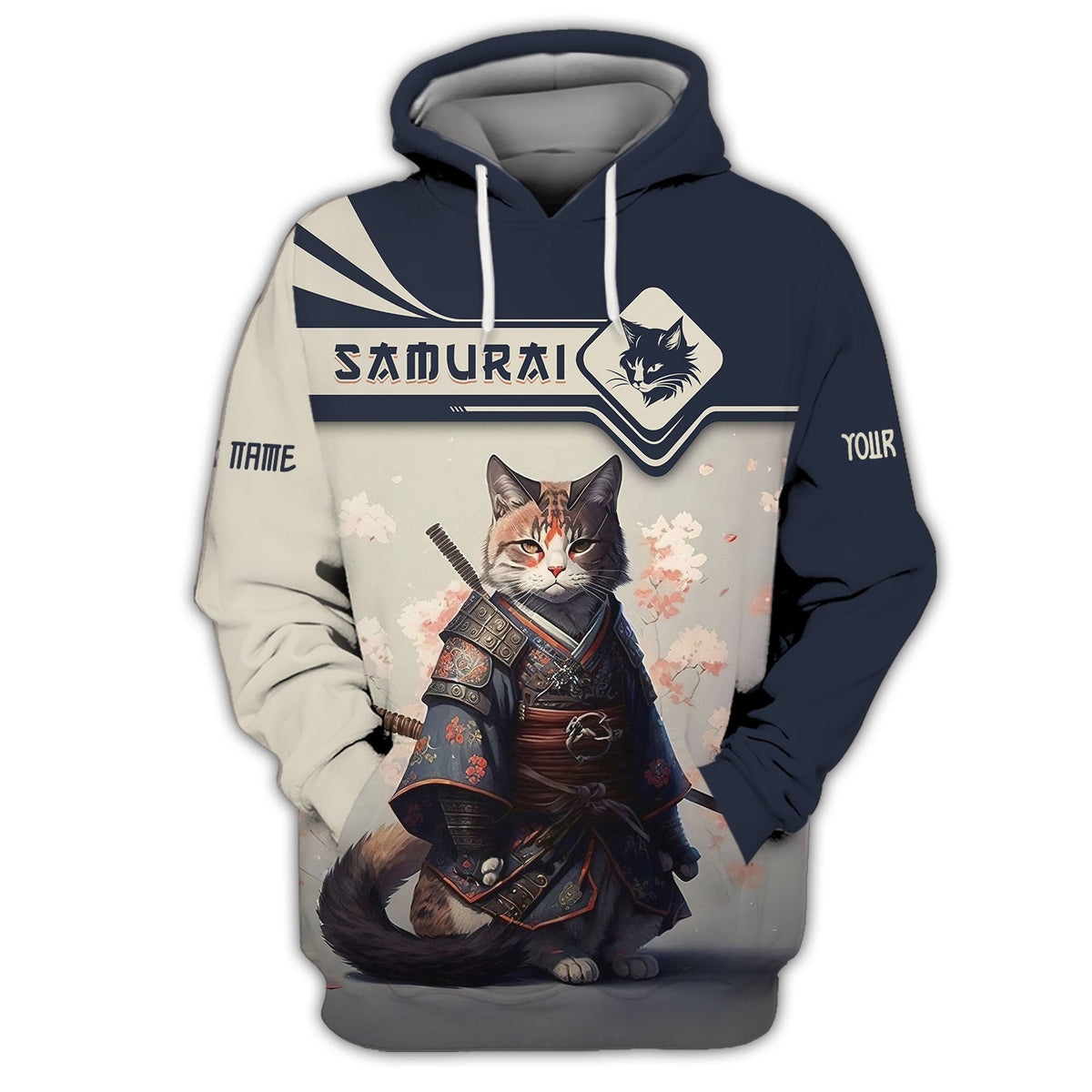 Blisscorners Cat Samurai Custom T- Shirts Cat Samurai With Cherry Blossom 3D Shirt Gift For Samurai Lover