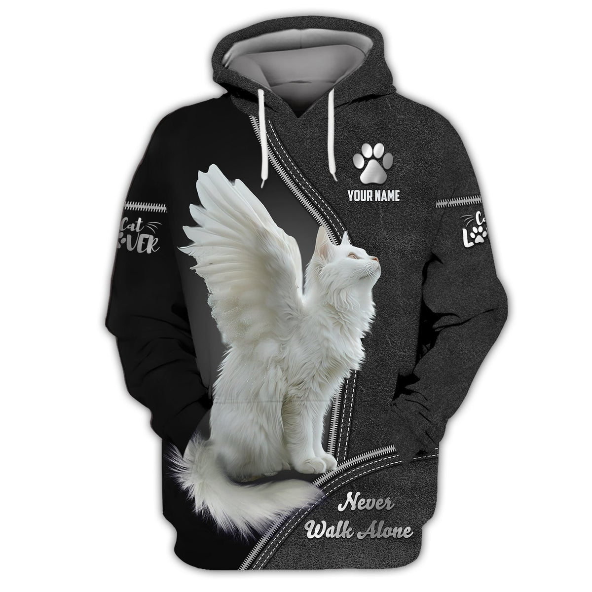 Blisscorners White Cat Custom Name Shirt Never Walk Alone Gift For Cat Lover 3D Shirts
