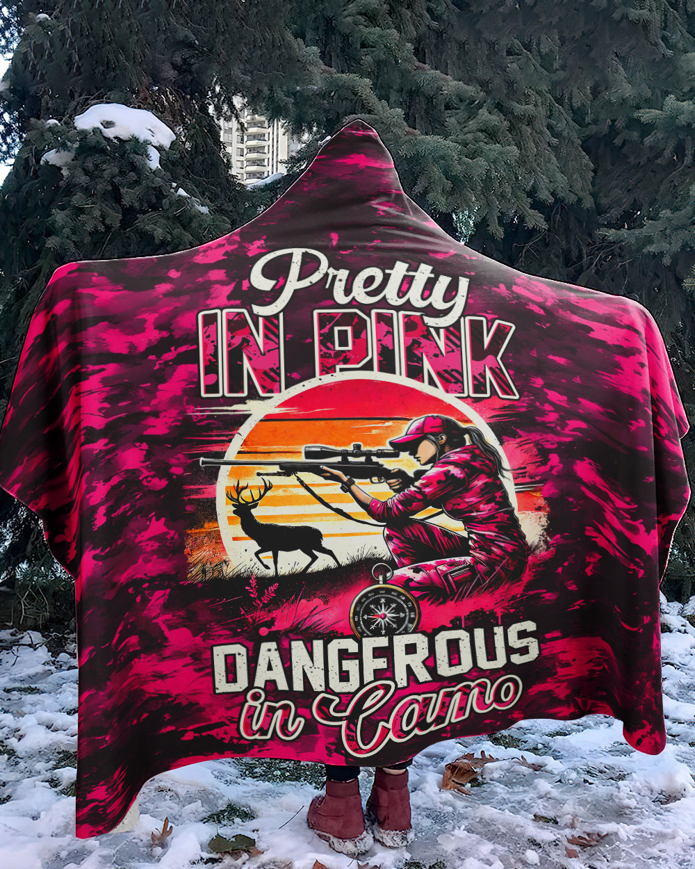 BLISSCORNERS PRETTY IN PINK HUNTING CAMO SHERPA BLANKET HOODIE
