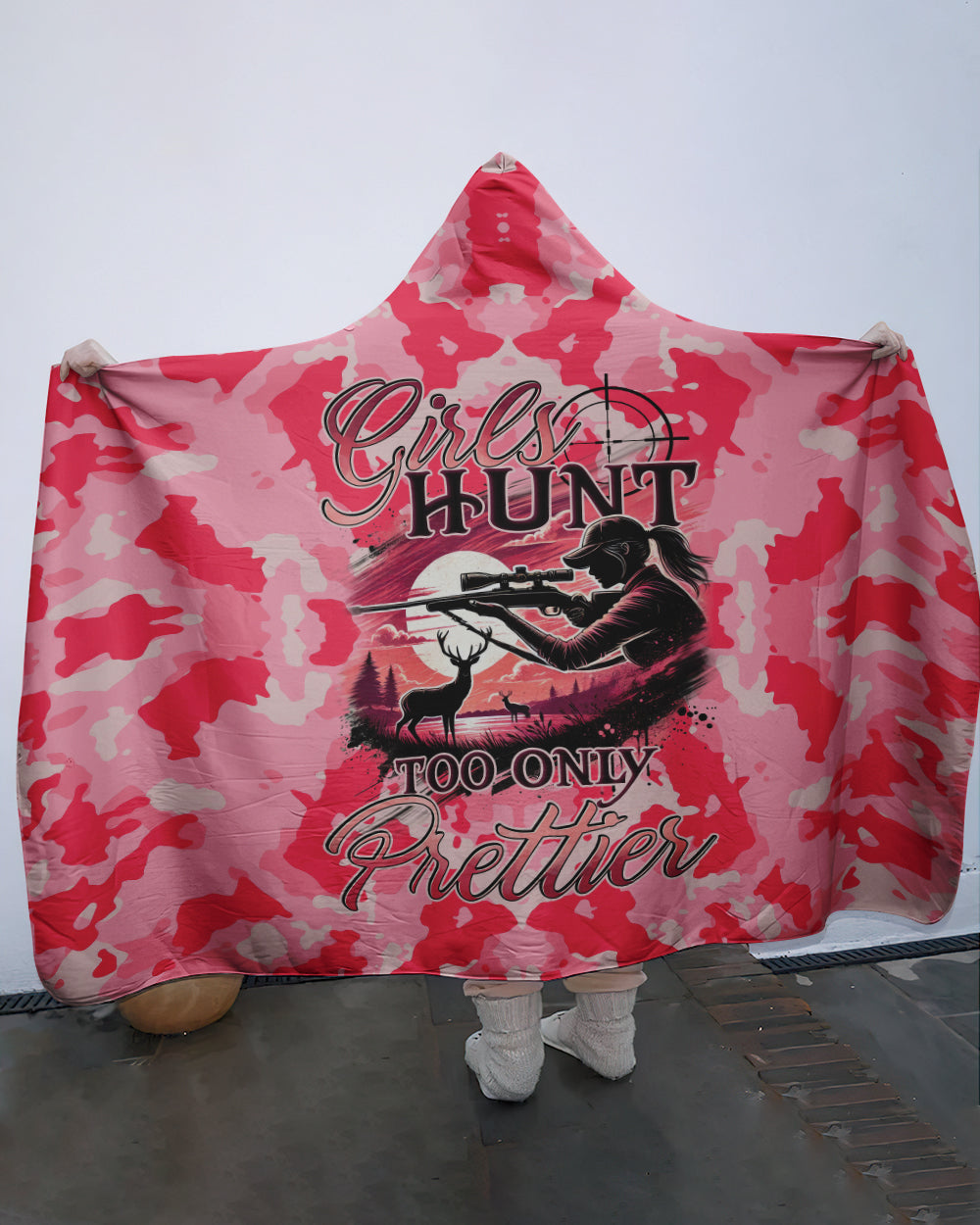 BLISSCORNERS GIRLS HUNT TOO ONLY PRETTIER CAMO BLANKET HOODIE