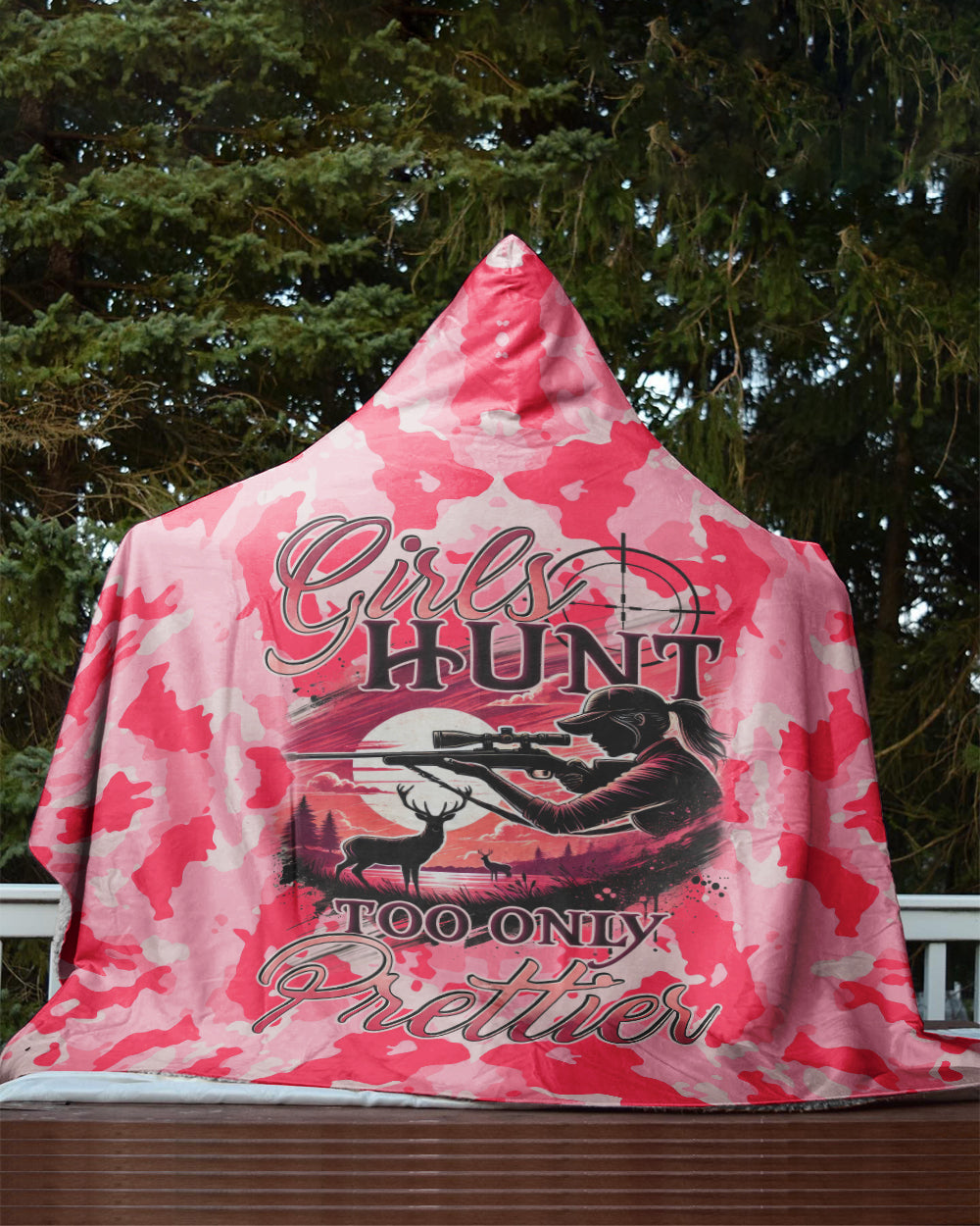 BLISSCORNERS GIRLS HUNT TOO ONLY PRETTIER CAMO BLANKET HOODIE