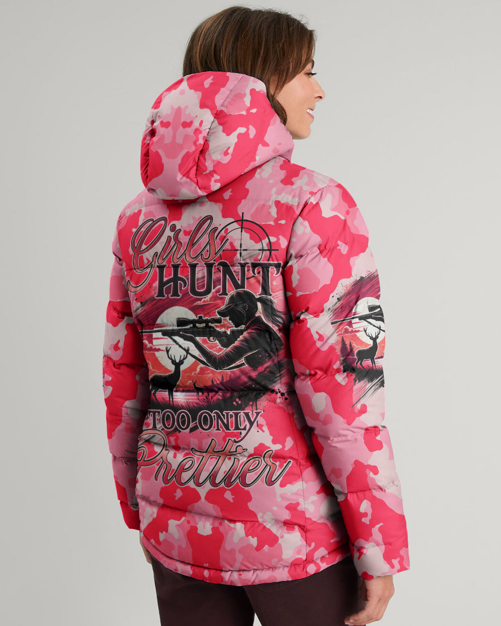 BLISSCORNERS GIRLS HUNT TOO ONLY PRETTIER CAMO PUFFER JACKET