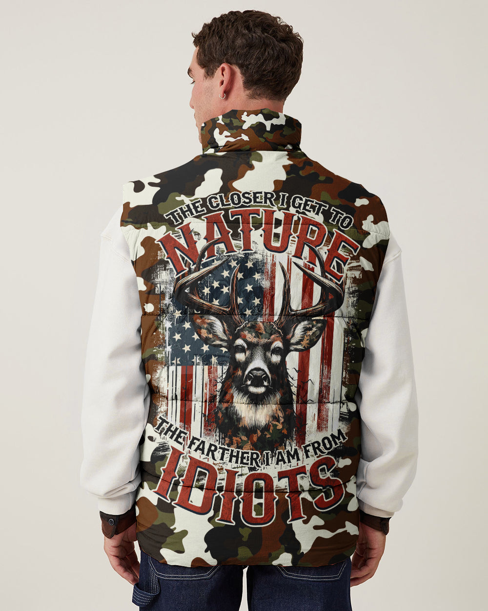 BLISSCORNERS THE CLOSER I GET TO NATURE DEER CAMO PUFFER JACKET