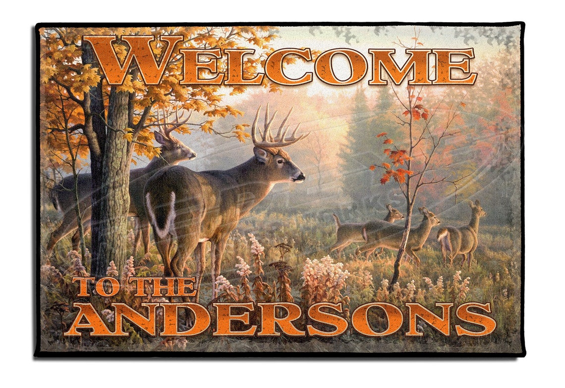 Blisscorners Deer Hunting Cabin Door Mat, Deer Themed Welcome Mat, Custom Hunting Camp Door Mat, Hunting Welcome Mats, Hunter Gift Ideas