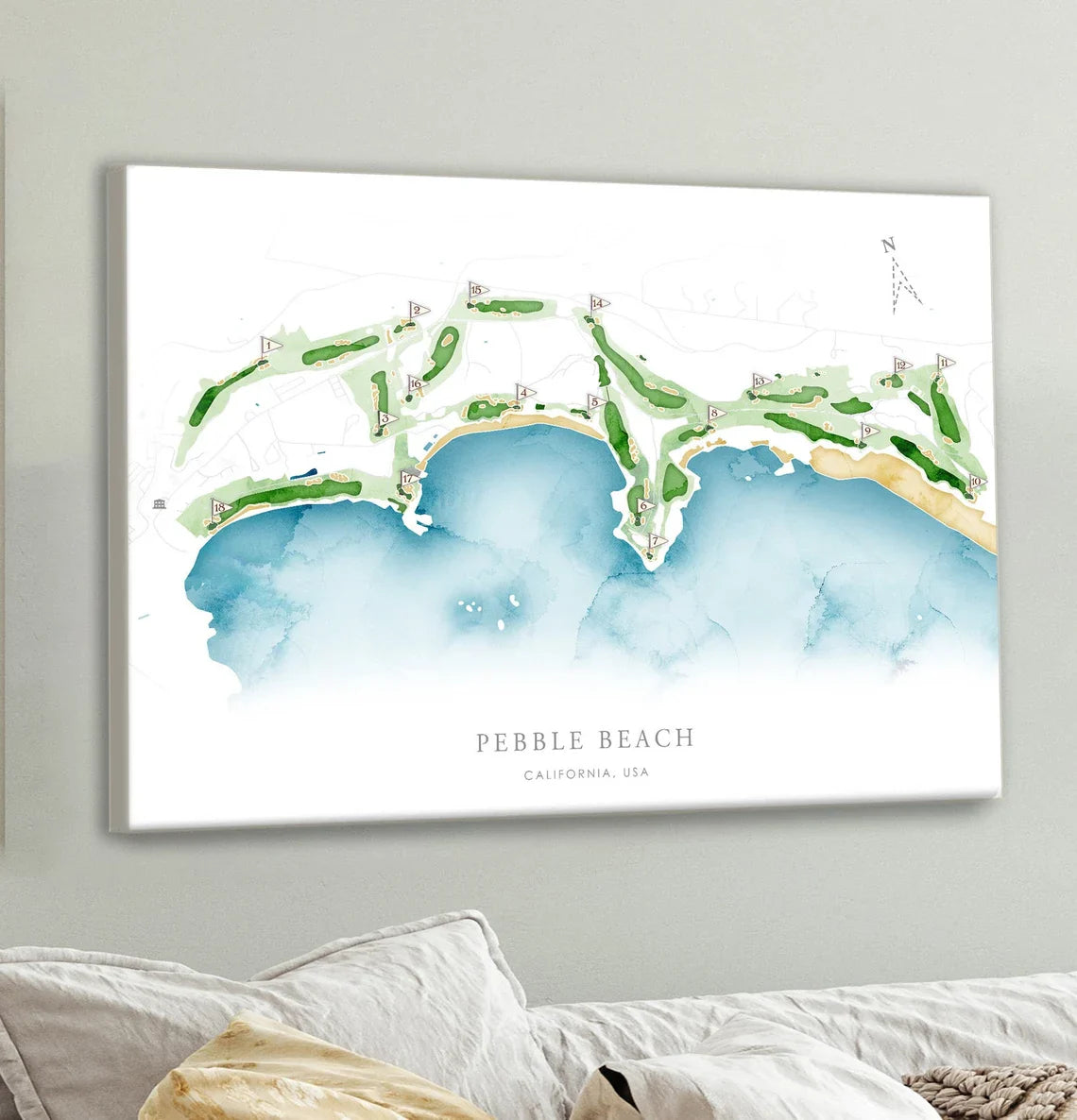 Blisscorners Pesonalized Golf Course Map Canvas, Golf Wall Art, Gift For Golfers LM2611