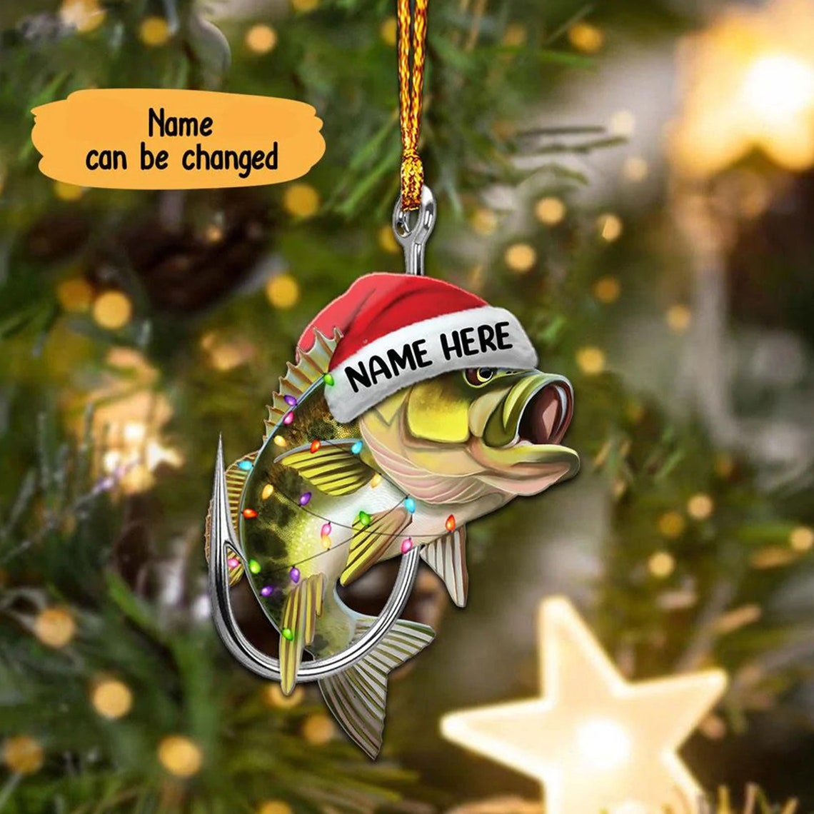 Blisscorners Personalized Fishing Bass Fish Christmas Ornament, Fishing Ornament Gift, Fishmas Christmas 2D Ornament